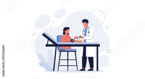 Doctor measuring patient's blood pressure in a medical examination room