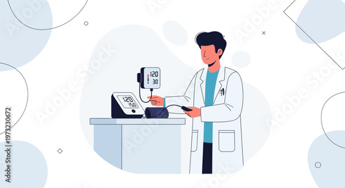 Doctor measuring blood pressure, medical checkup, healthcare concept illustration