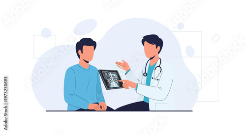 Doctor showing X-ray scan to patient, medical consultation, healthcare concept