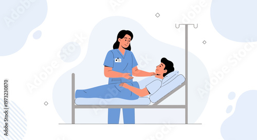 Nurse Caring for Patient in Hospital Bed with IV Drip