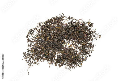 Tableau sur toile Pile of loose twisted dried black tea leaves on a transparent background