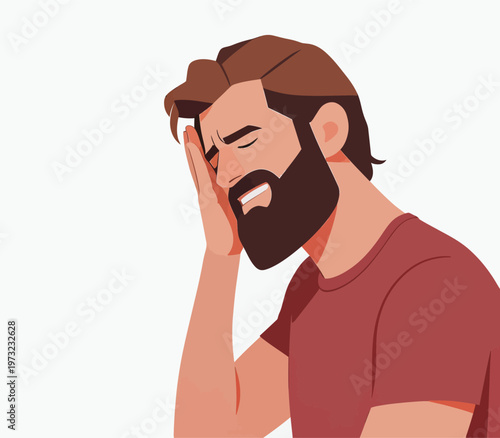 Man with Beard Showing Painful Expression