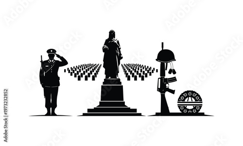 Military memorial monument vector silhouette illustration respect solemn day