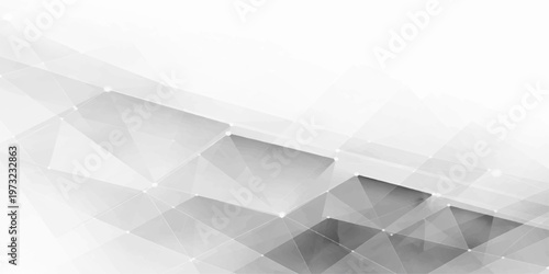 Abstract geometric white background featuring a 3d pattern of origami paper cubes and crystal diamond shapes with light blue technology textures