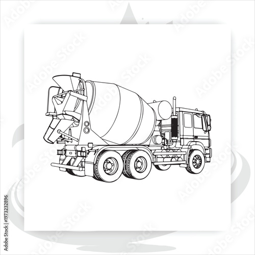 Cement mixer truck line art vector illustration construction concrete mixer truck outline drawing,