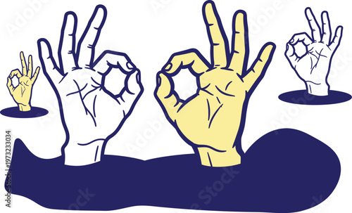 Multiple hands displaying the 'ok' sign and other gestures