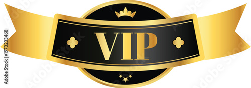 Luxurious vip membership badge with golden crown and decorative elements
