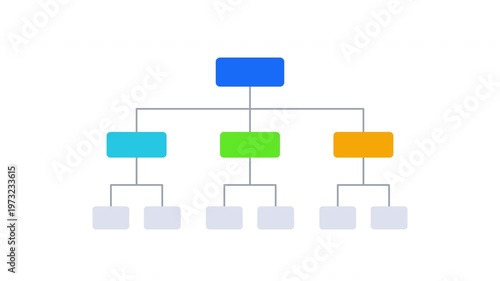 4K hierarchy diagram animation with alpha channel and branching nodes