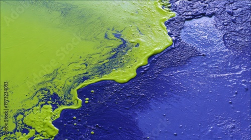 Electric Blue and Lime Green Paint Mixing in a Viscous Fluid Art Abstract
