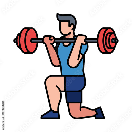 Man doing lunges with barbell for strength training and fitness workout