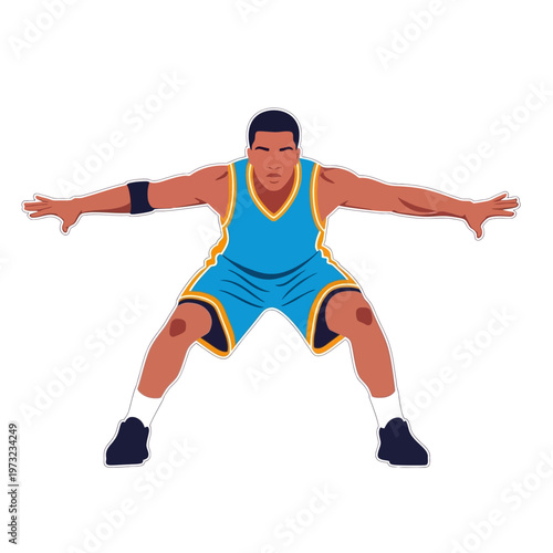 Basketball player in defensive stance, vector illustration