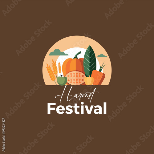 Harvest festival logo with fruits and vegetables