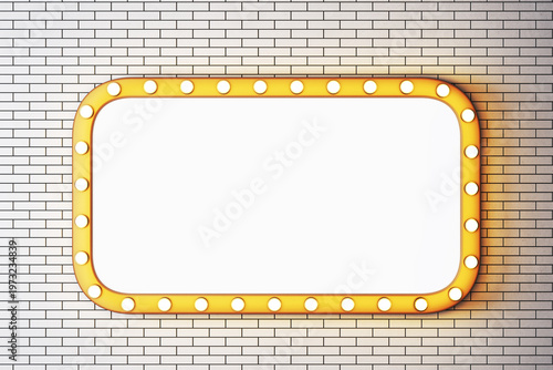 Bright marquee light frame mockup on clean brick wall background for modern a...