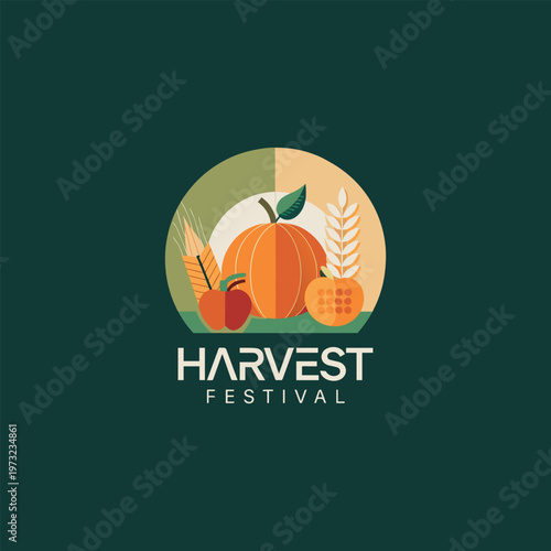 Harvest festival logo with fruits and vegetables