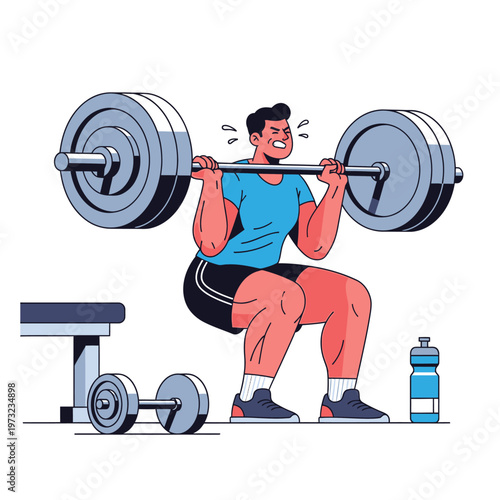 Man Squatting with Heavy Barbell in Gym, Strength Training, Fitness Lifestyle