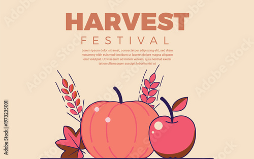Harvest festival graphic with apples and wheat