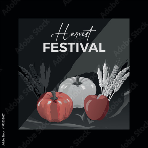 Harvest festival with apples and wheat