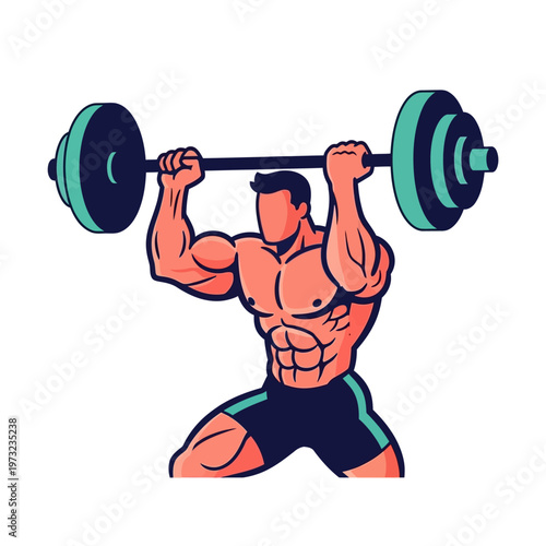 Muscular man lifting heavy barbell, fitness and bodybuilding illustration