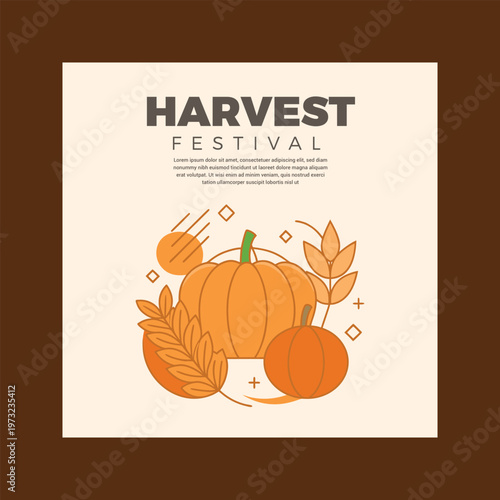 Harvest festival graphic with pumpkins and leaves