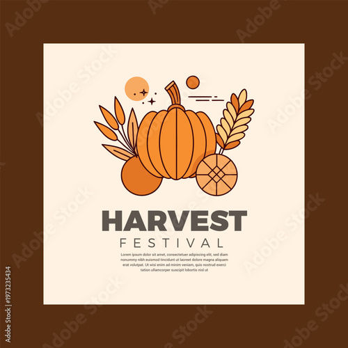 Harvest festival graphic with pumpkin and leaves