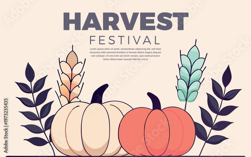 Harvest festival graphic with pumpkins and leaves