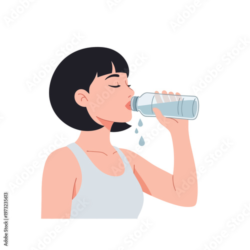 Woman drinking water from plastic bottle, refreshment and hydration concept