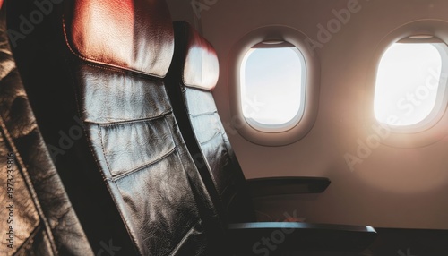 Airplane Interior - Comfortable Seats and Bright Windows.