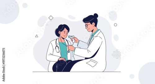 Doctor checking patient's temperature with digital thermometer, medical checkup illustration