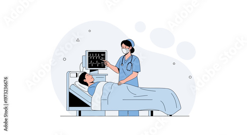 Nurse Explaining Heart Monitor Results to Patient in Hospital Bed