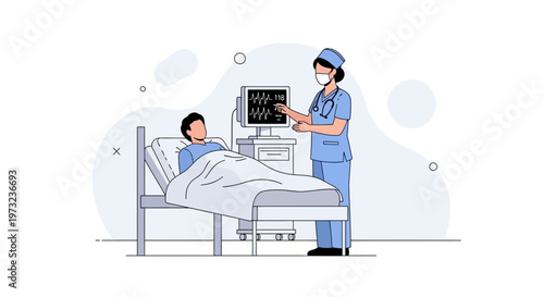 Nurse Monitors Patient's Vital Signs on ECG Machine in Hospital Room