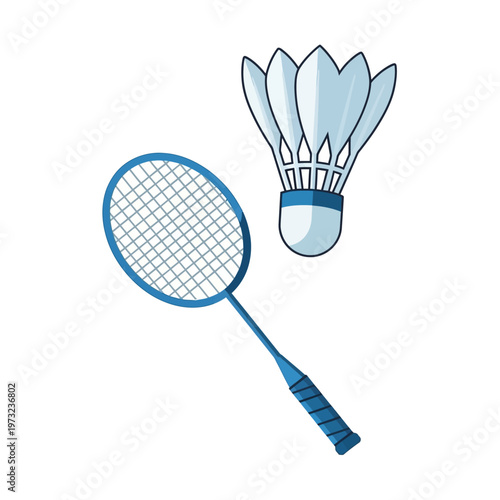 Badminton Racket and Shuttlecock Flying Isolated on White Background - Sport Equipment