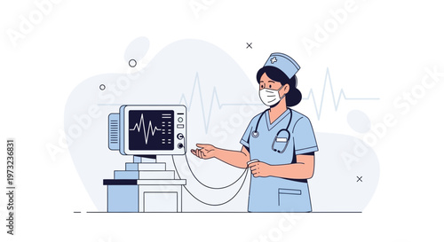 Nurse monitoring patient vital signs on EKG machine, medical healthcare concept