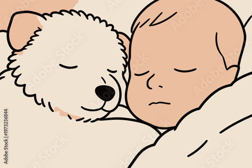 Baby and Dog Sleeping Together