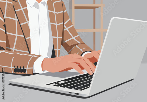 Business Person Typing on Laptop in Office