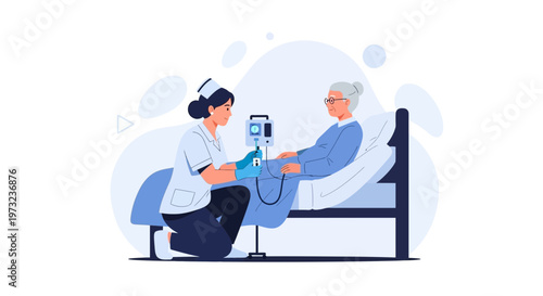 Nurse Administering IV Drip to Elderly Patient in Hospital Bed