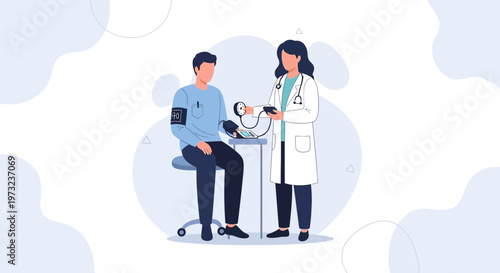 Doctor checking patient's blood pressure with sphygmomanometer, medical check-up concept