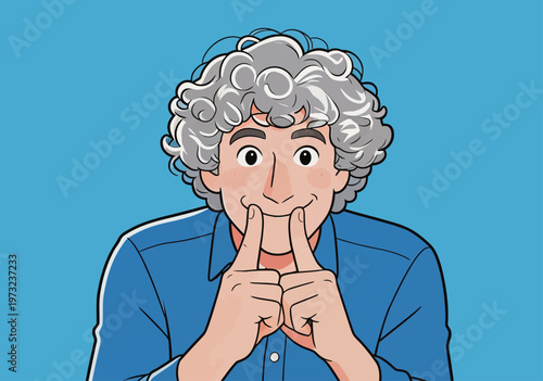 Middle - aged man with curly gray hair and blue shirt