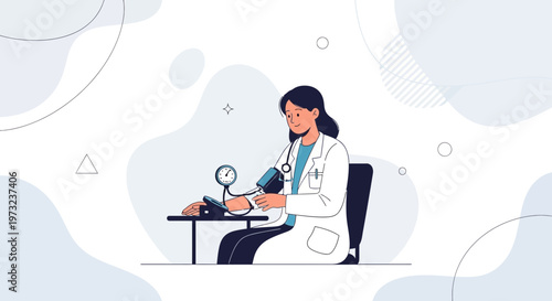 Doctor measuring blood pressure, medical checkup, healthcare concept illustration