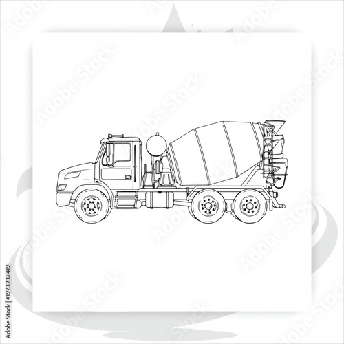 Cement mixer truck line art vector illustration construction concrete mixer truck outline drawing,