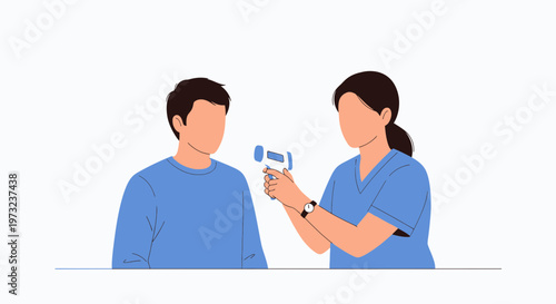 Nurse taking temperature with infrared thermometer, medical checkup, healthcare concept