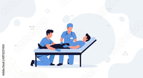 Medical Team Examining Patient Lying on Examination Table