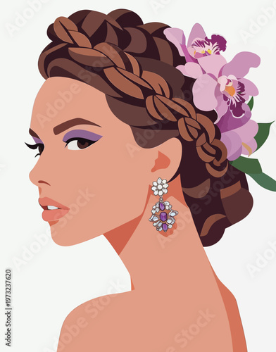 Stylish Woman with Intricate Braided Hairstyle and Orchid