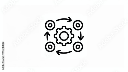 black and white gear and targets with arrows in a cycle