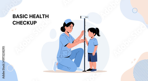 Nurse measuring child's height during basic health checkup, medical concept