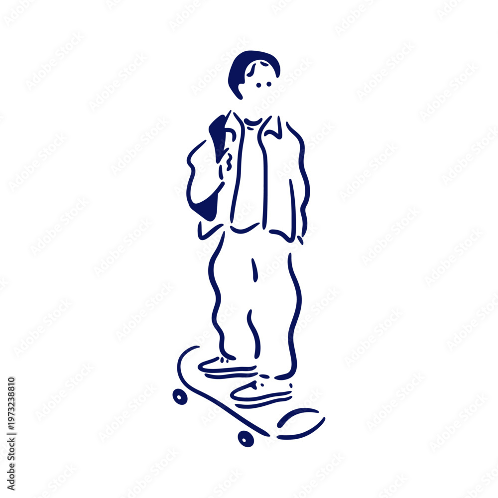 Fototapeta premium スケートボードに乗る少年のイラスト素材