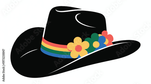 colorful flower decorated cowboy hat with rainbow band