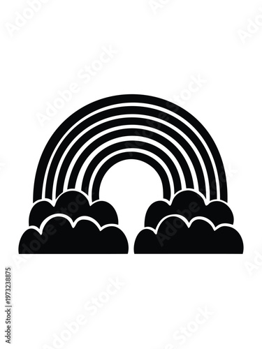 Rainbow emerging from cloud silhouette vector illustration