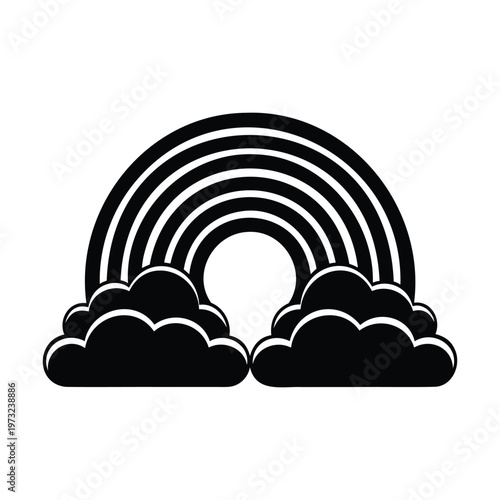 Rainbow halo above clouds silhouette vector icon