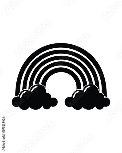 Tilted rainbow arch with cloud silhouette vector