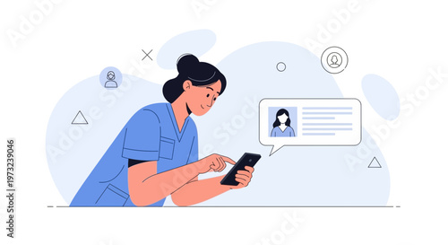 Nurse using smartphone for communication, medical app, telemedicine concept